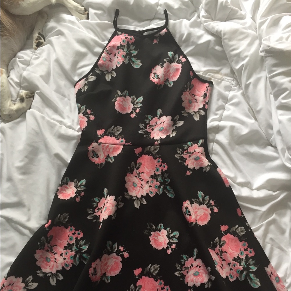 Halter black dress with pink flowers